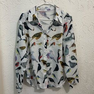 Bird Print Button-Up Shirt